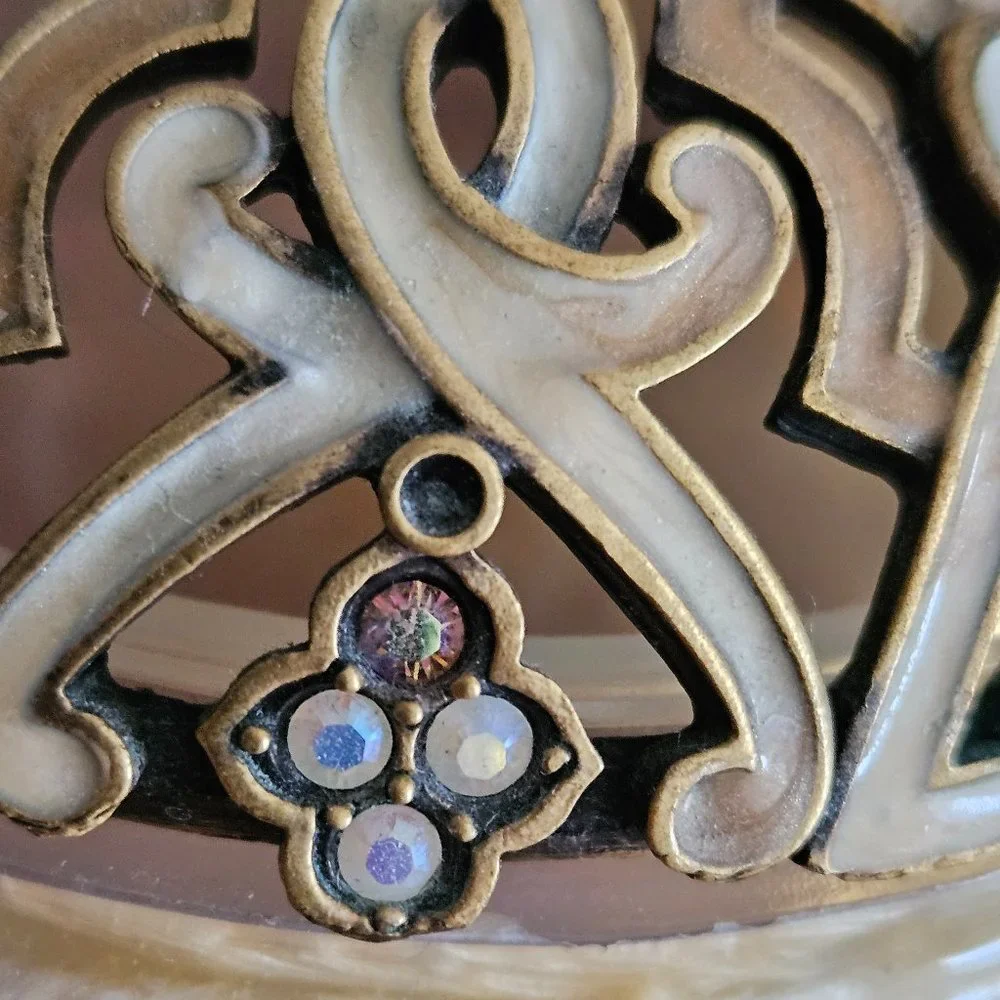 RARE JAY STRONGWATER ARABESQUE SCROLL CRYSTAL ENAMEL VANITY JAR CANISTER BOX